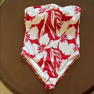 Shade & Shore Red and White Floral One Piece Swimsuit